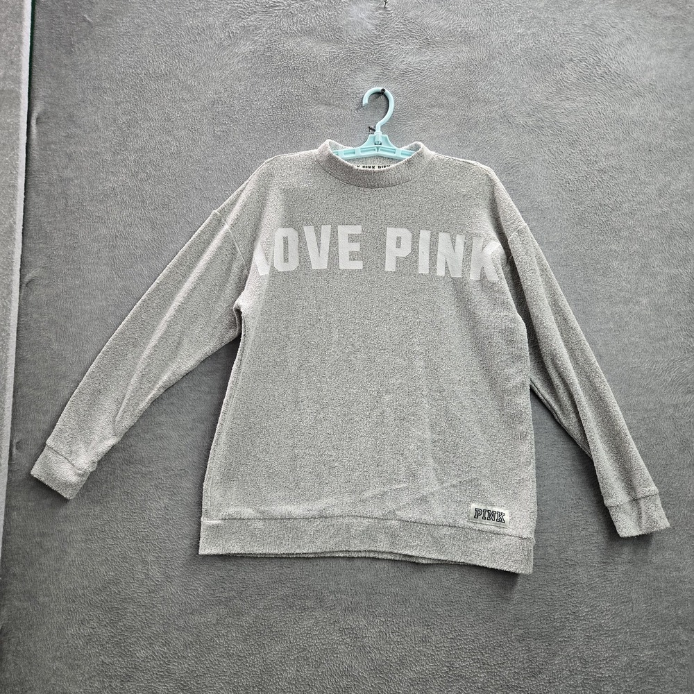 Victoria's Secret PINK Women Sweatshirt S Gray LOVE Logo Long Sleeve
